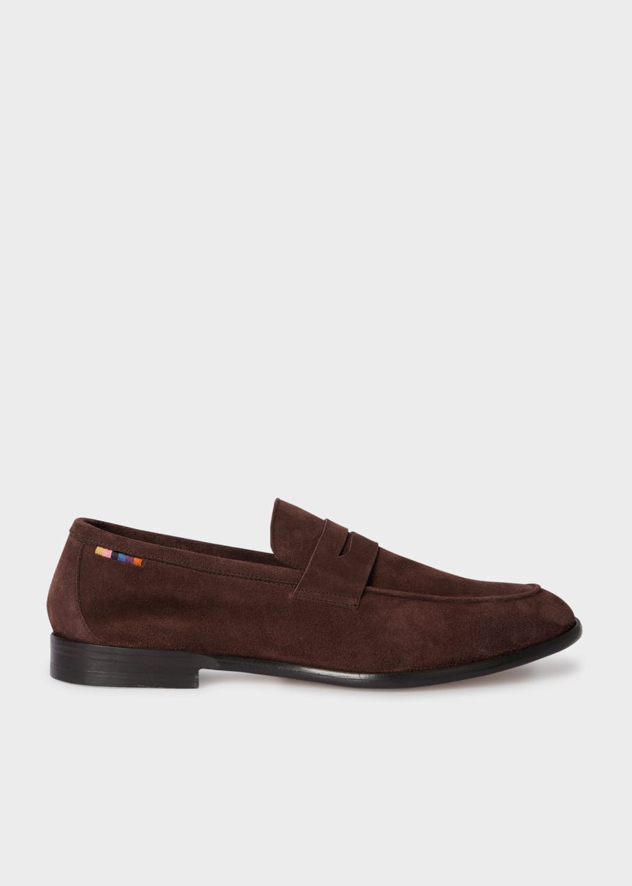 Side View - Dark Brown Suede 'Figaro' Loafers Paul Smith