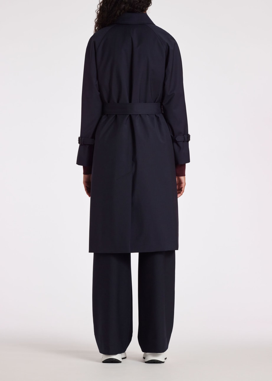 Model View - Women's Navy 'Storm System Wool' Mac With Detachable Liner Paul Smith