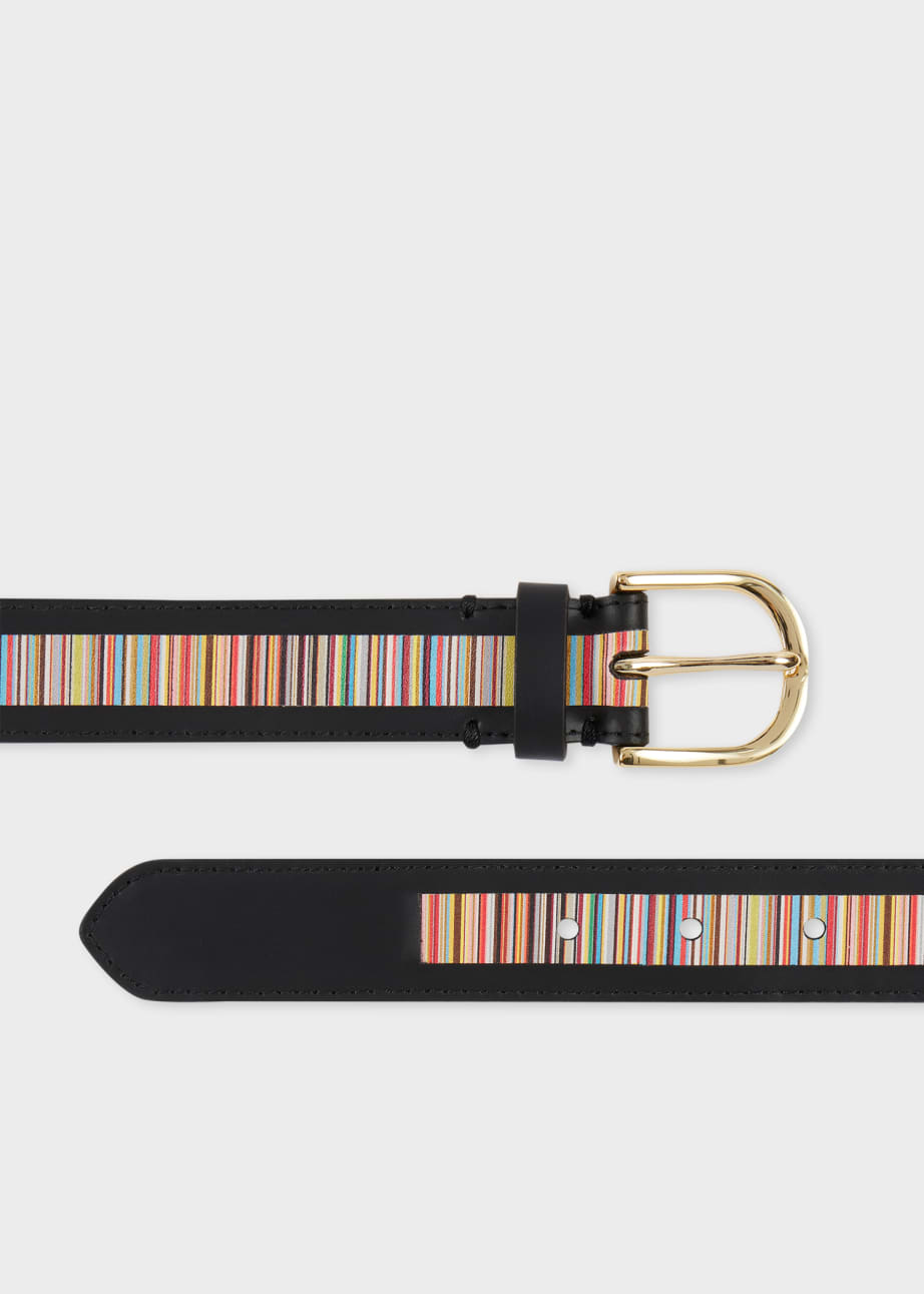 Detail View - Women's Black Leather 'Signature Stripe' Belt Paul Smith