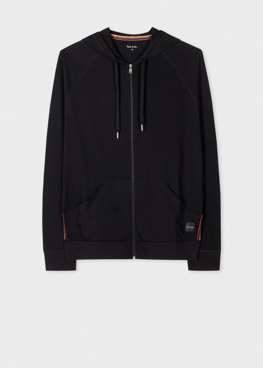 Front View - Black Cotton Jersey Zip Lounge Hoodie Paul Smith