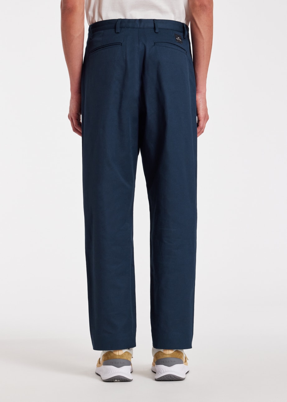 Men's Navy Cotton Pleated Pants