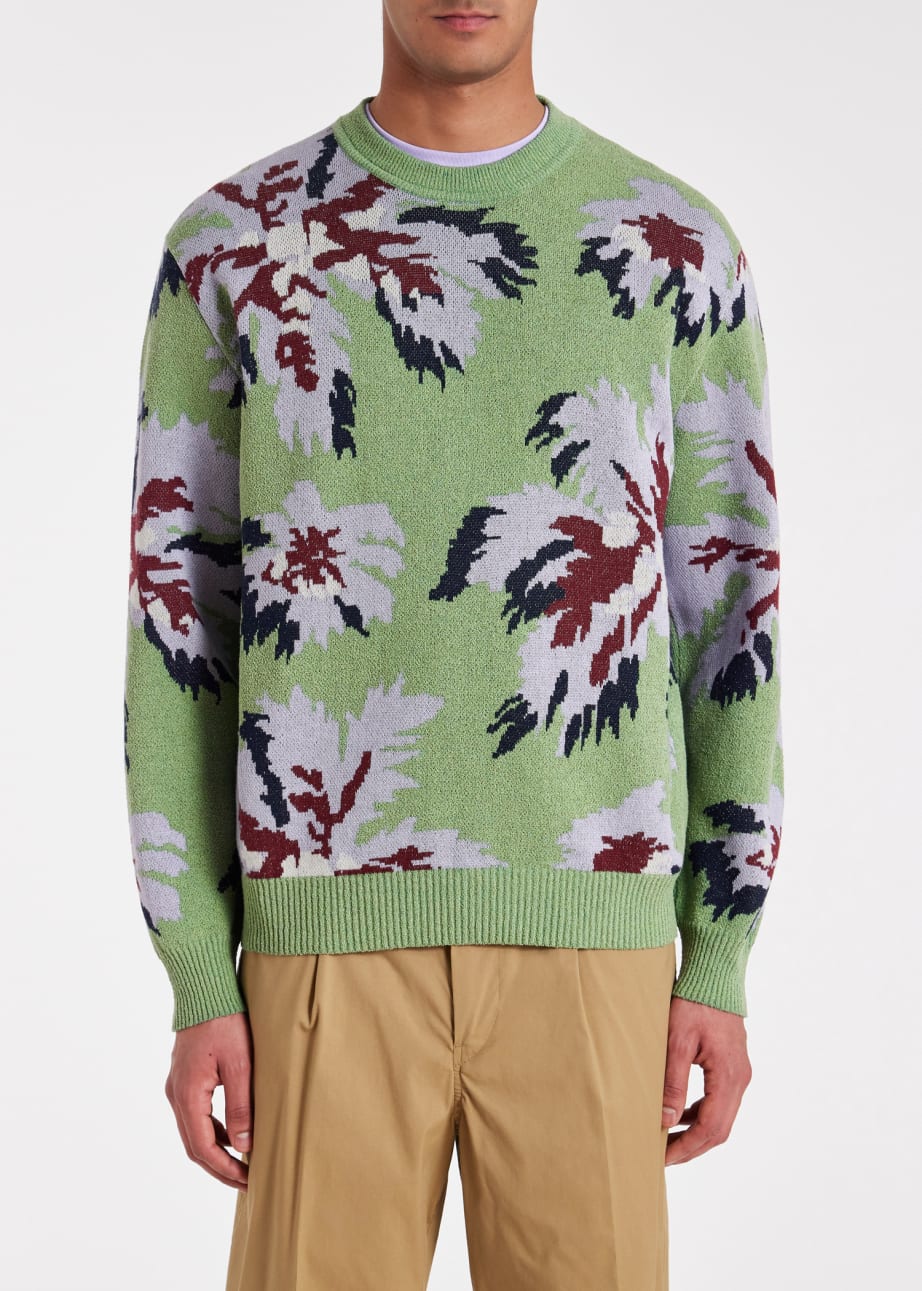 Model View - Green 'Palmera' Jacquard Cotton-Blend Sweater Paul Smith