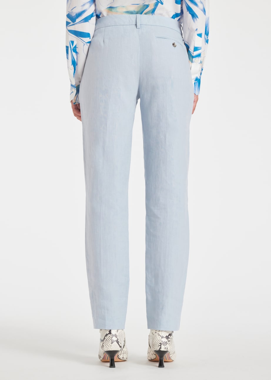 Model View - Women's Pale Blue Linen Tapered Trousers Paul Smith