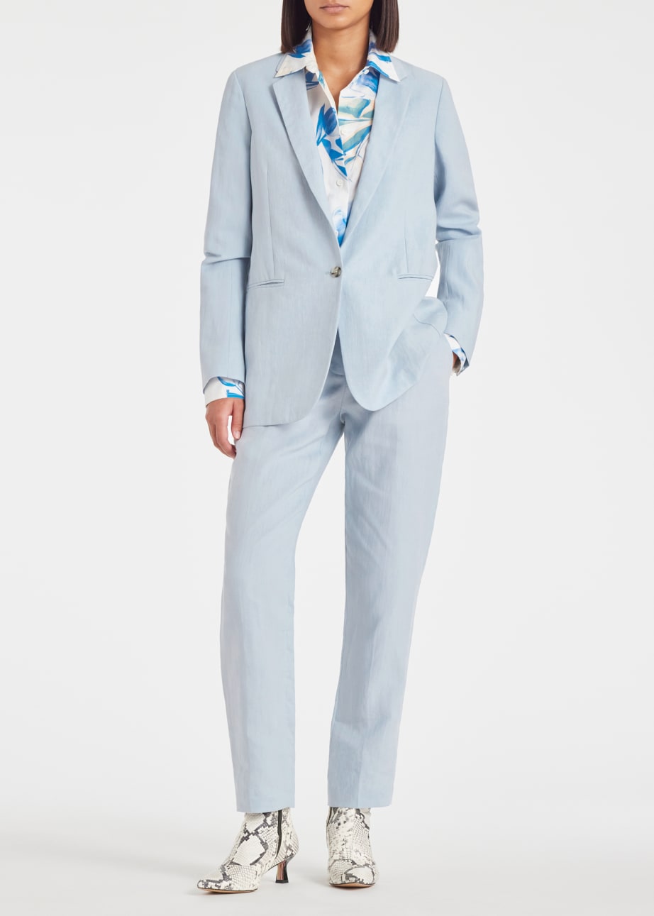 Model View - Women's Pale Blue Linen Tapered Trousers Paul Smith
