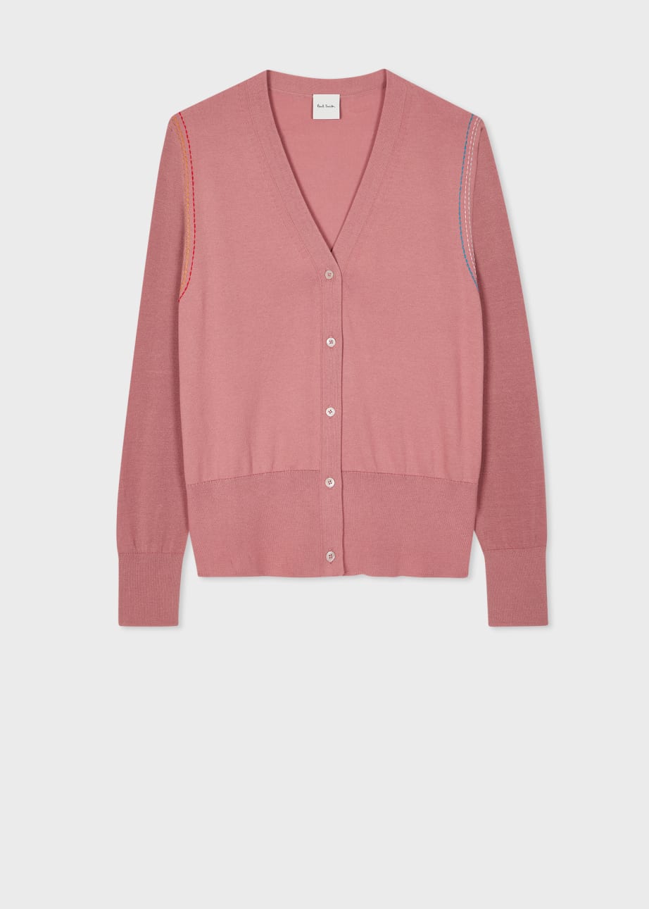 Front View - Women's Knitted Dusky Pink Organic Cotton Cardigan Paul Smith