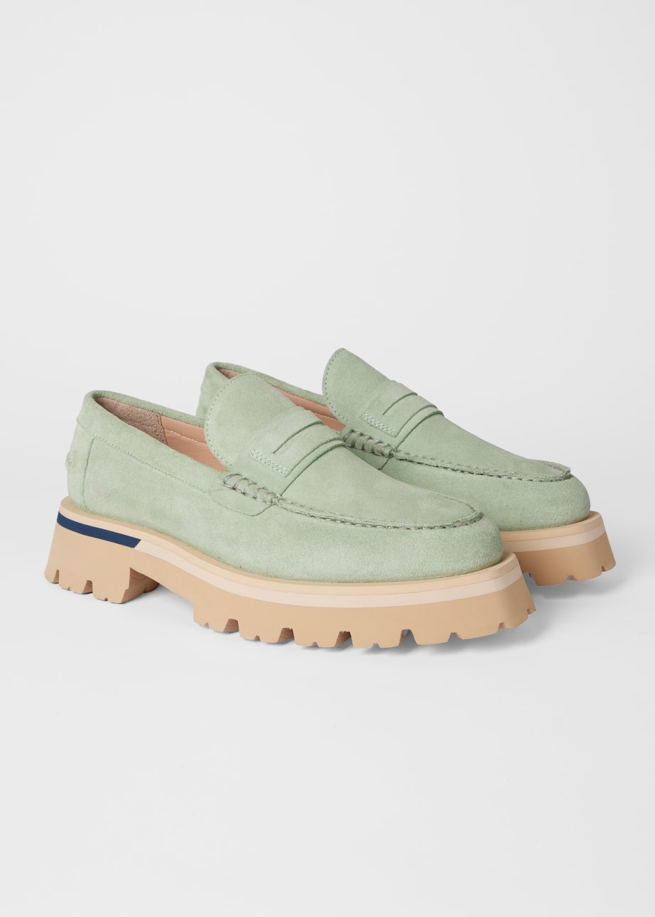 Pair View - Women's Mint Green Suede 'Felicity' Loafers Paul Smith