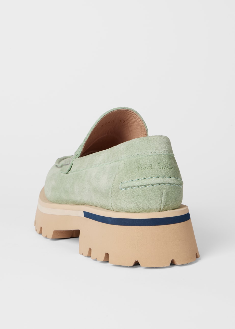 Back View - Women's Mint Green Suede 'Felicity' Loafers Paul Smith