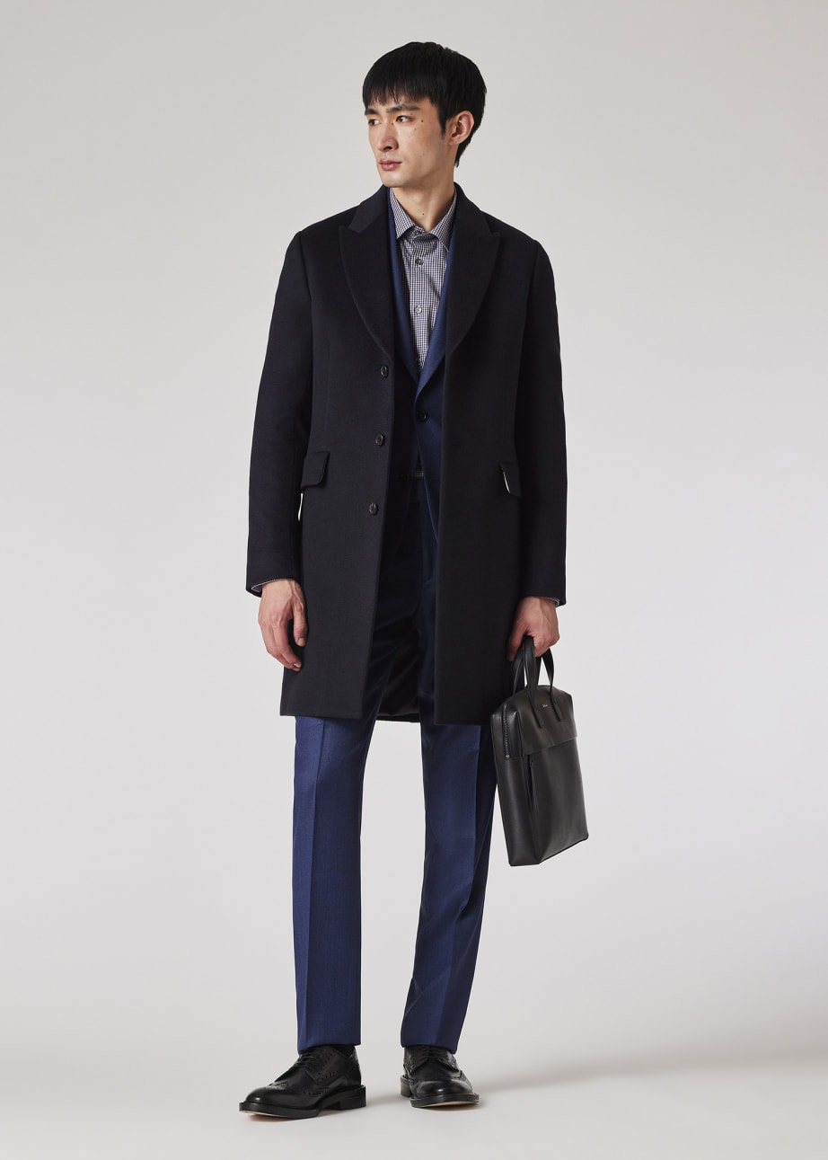 Model View - Navy Cashmere Epsom Coat by Paul Smith