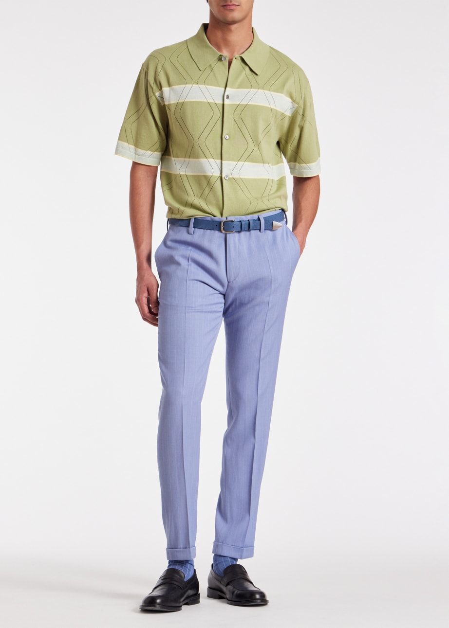 Model View - Pale Green Organic Cotton Stripe Knitted Shirt Paul Smith
