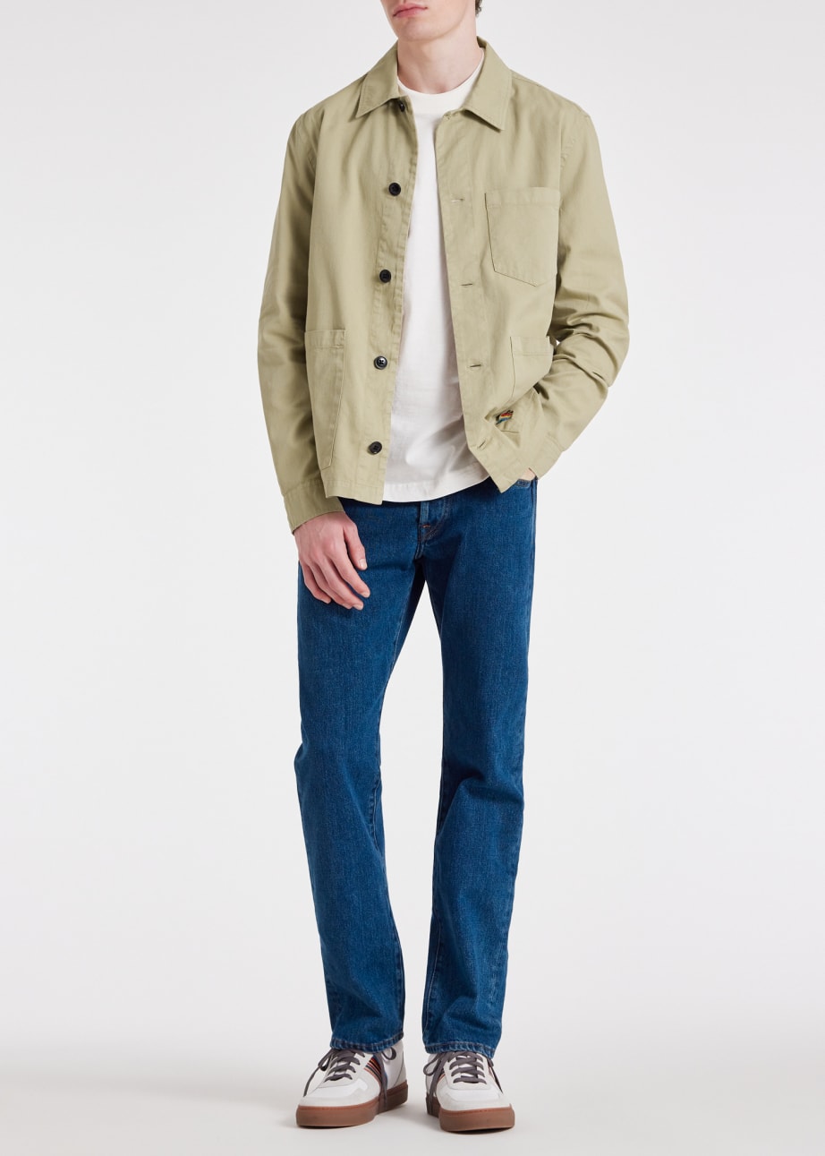 Model View - Standard-Fit Mid-Wash 'Organic Authentic Twill' Jeans Paul Smith