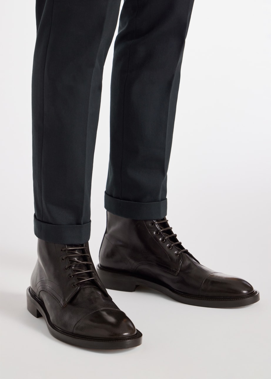 Modell View - Dark Brown Leather 'Newland' Boots Paul Smith