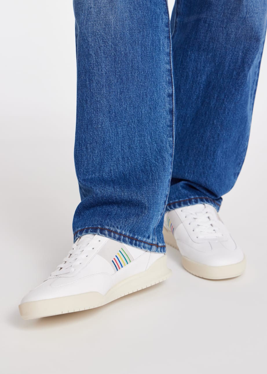 Model View - White Leather 'Dover' 'Sports Stripe' Trainers Paul Smith