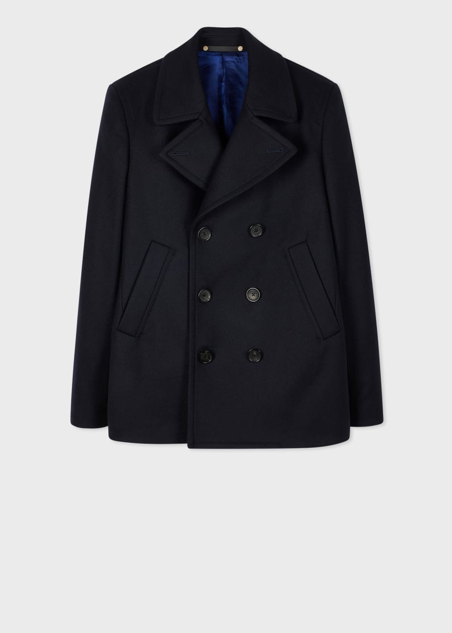 Model View - Navy Wool-Cashmere Pea Coat by Paul Smith