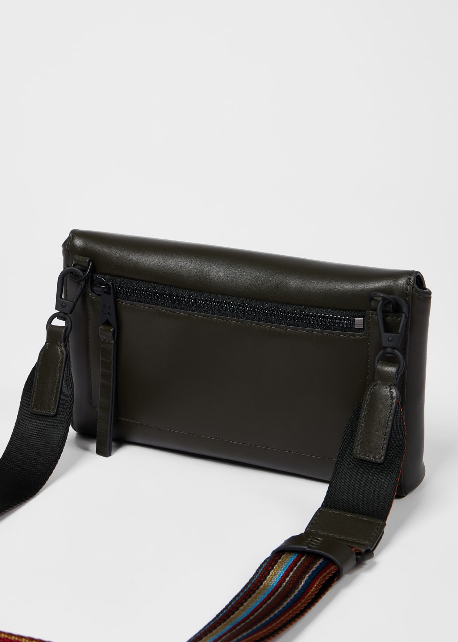 Detail View - Dark Green Leather 'Signature Stripe' Strap Cross Body Bag Paul Smith