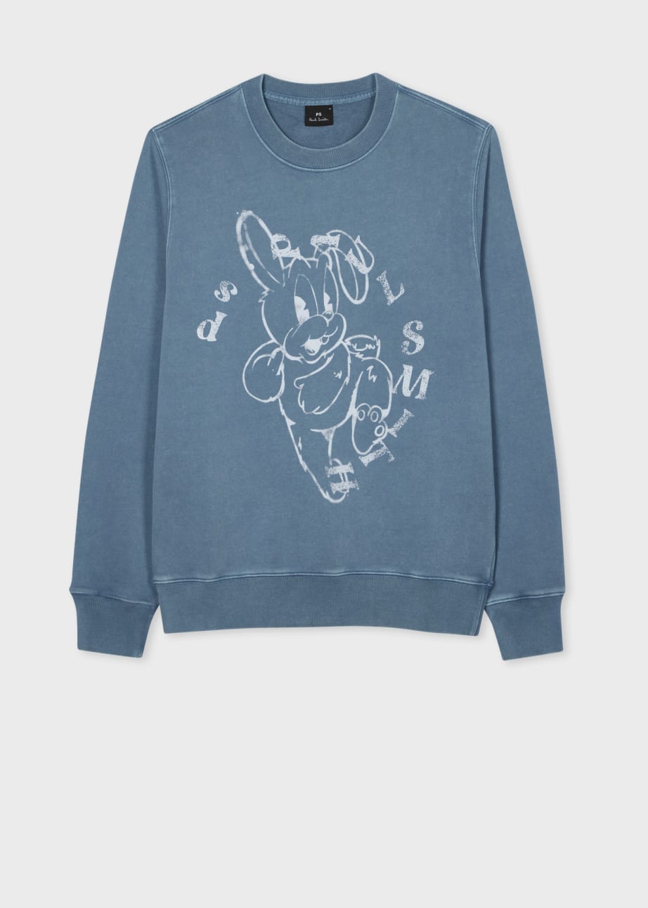 Front view - Blue Acid Wash 'Bunny' Print Sweatshirt