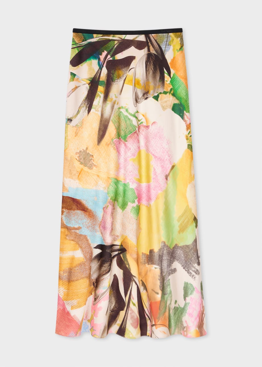 Front View - Women's 'Floral Collage' Printed Midi Skirt Paul Smith