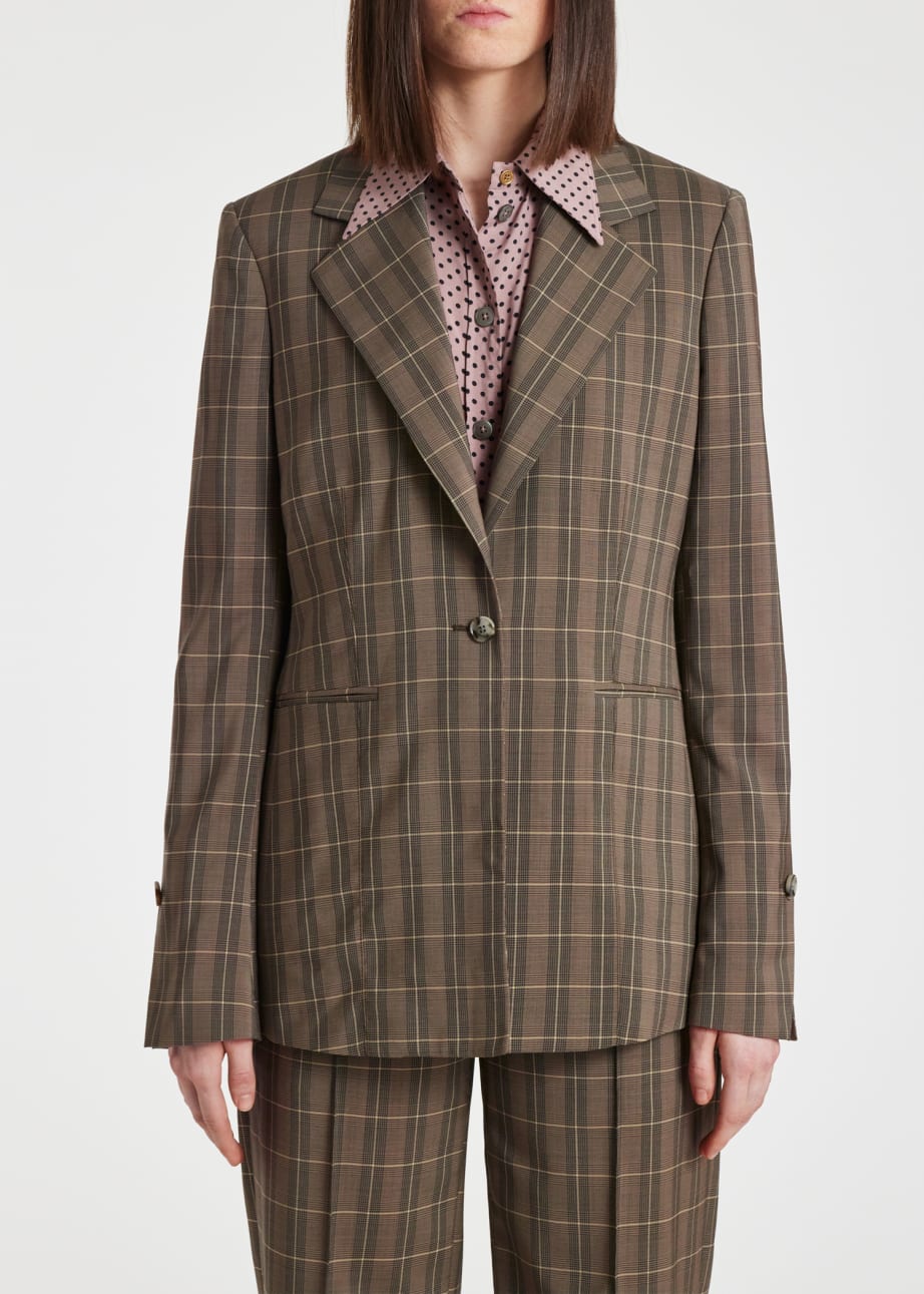 Model View - Women's Taupe Two Button Check Blazer Paul Smith