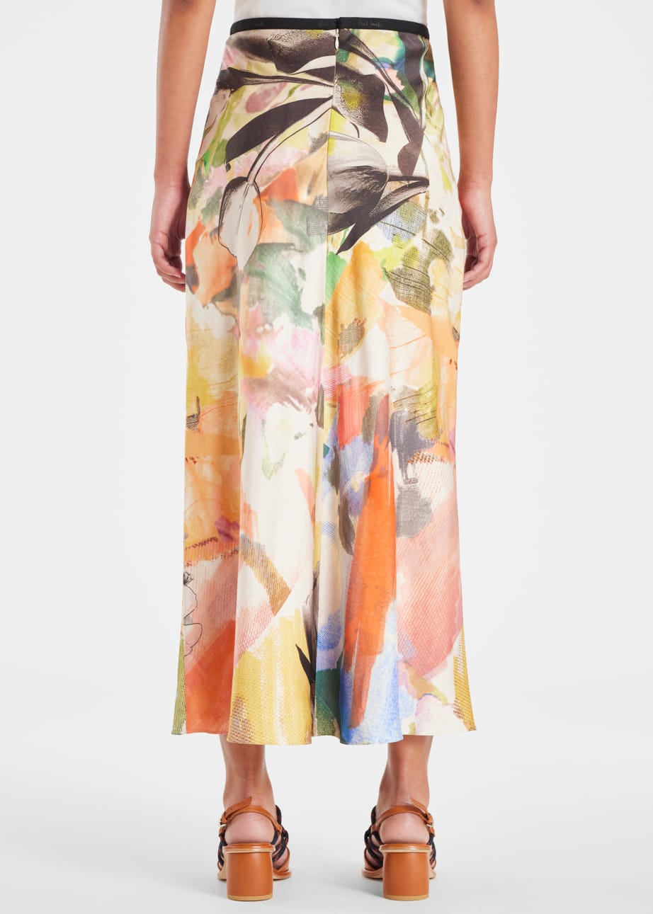 Model View - Women's 'Floral Collage' Printed Midi Skirt Paul Smith
