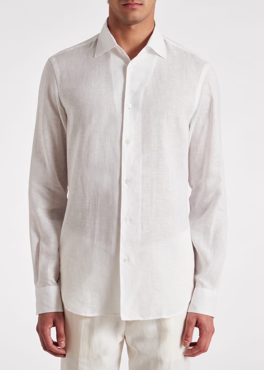 Model view - Slim-Fit White Linen Shirt