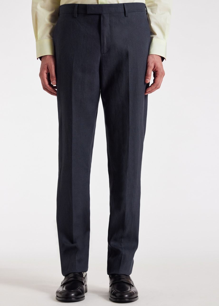 Model View - Navy Linen Trousers Paul Smith