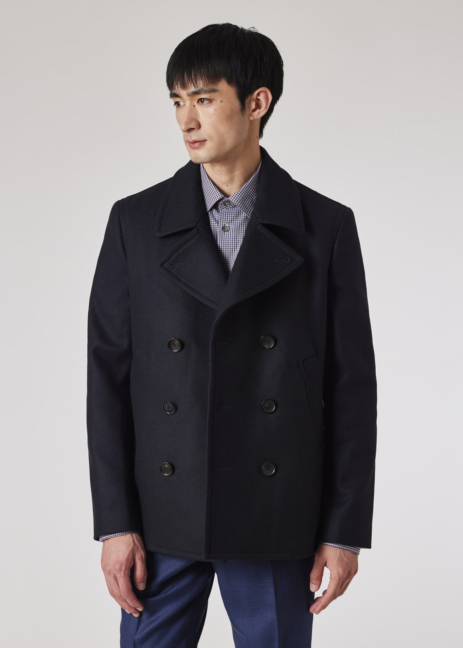 Model View - Navy Wool-Cashmere Pea Coat by Paul Smith