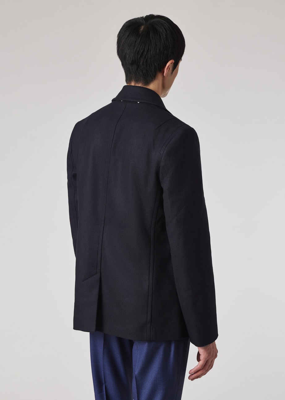 Model View - Navy Wool-Cashmere Pea Coat by Paul Smith