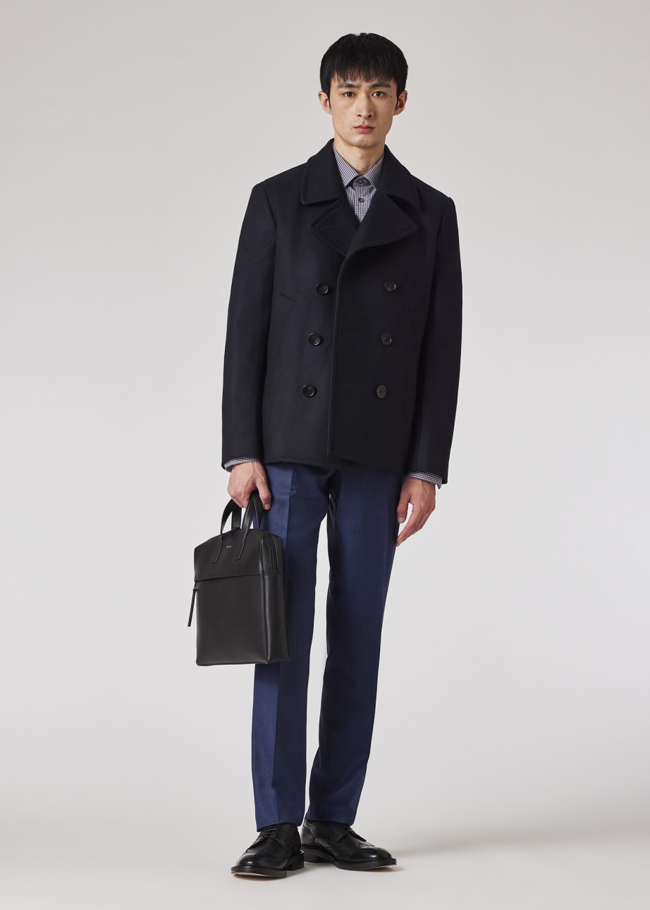 Model View - Navy Wool-Cashmere Pea Coat by Paul Smith