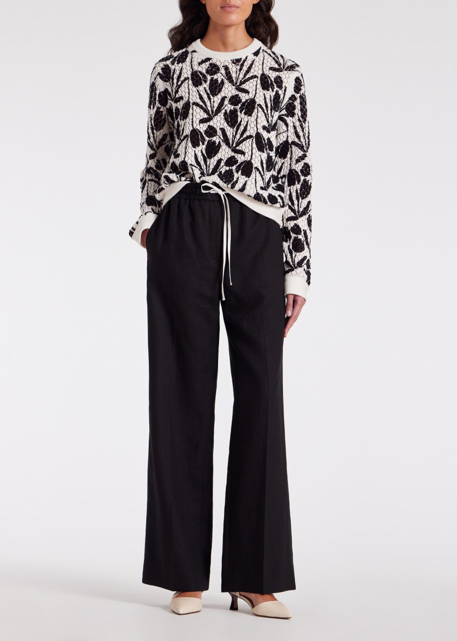Model View - Women's Black Linen Drawstring Trousers Paul Smith