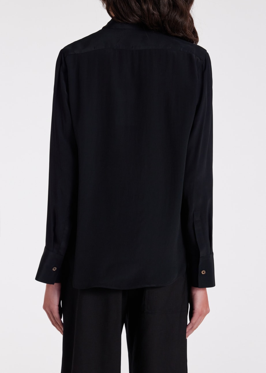 Model View - Women's Black Silk 'Spray Swirl' Placket Shirt by Paul Smith