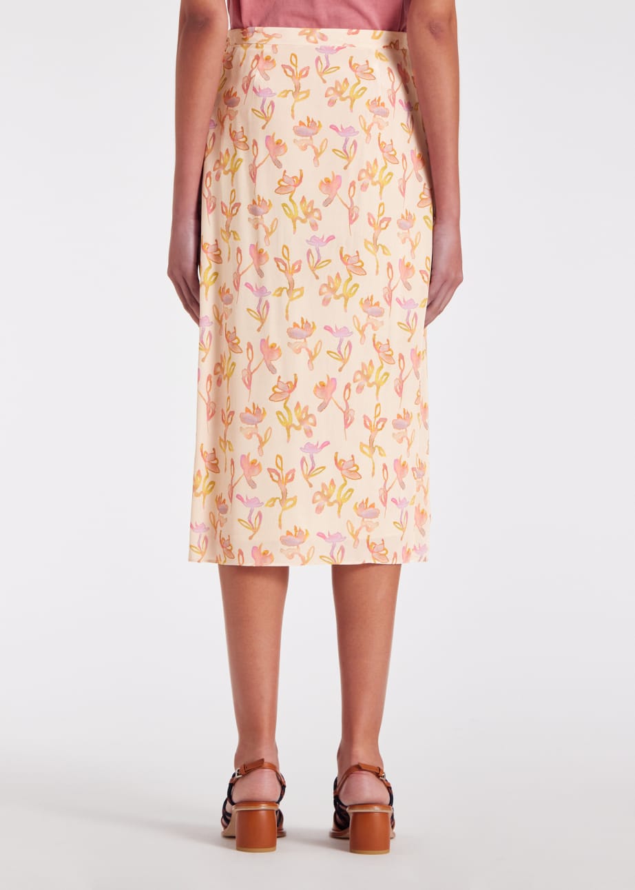 Model View - Women's Ecru 'Oleander' Wrap Midi Skirt Paul Smith
