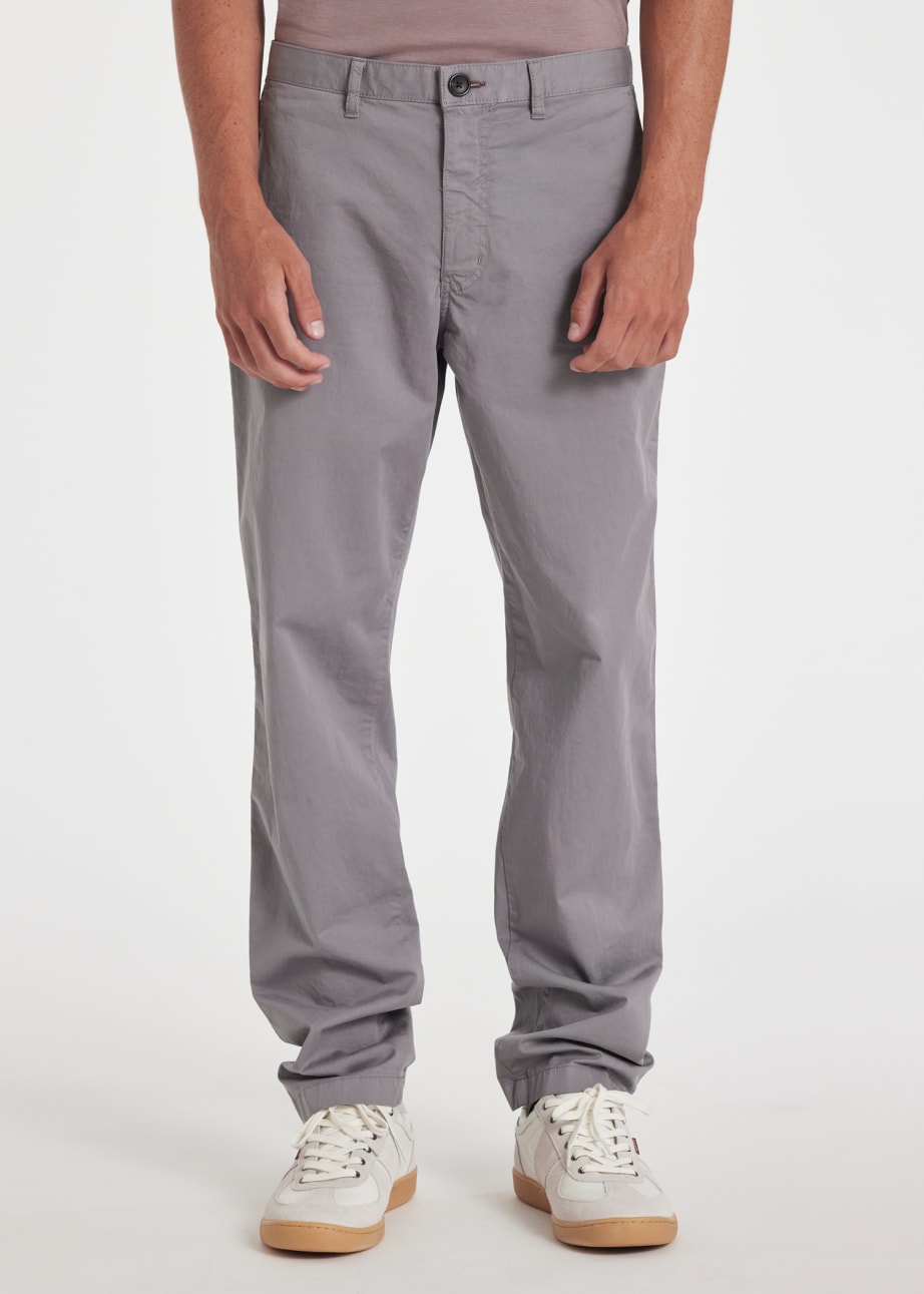 Model View - Tapered-Fit Pale Grey Stretch-Cotton Chinos by Paul Smith
