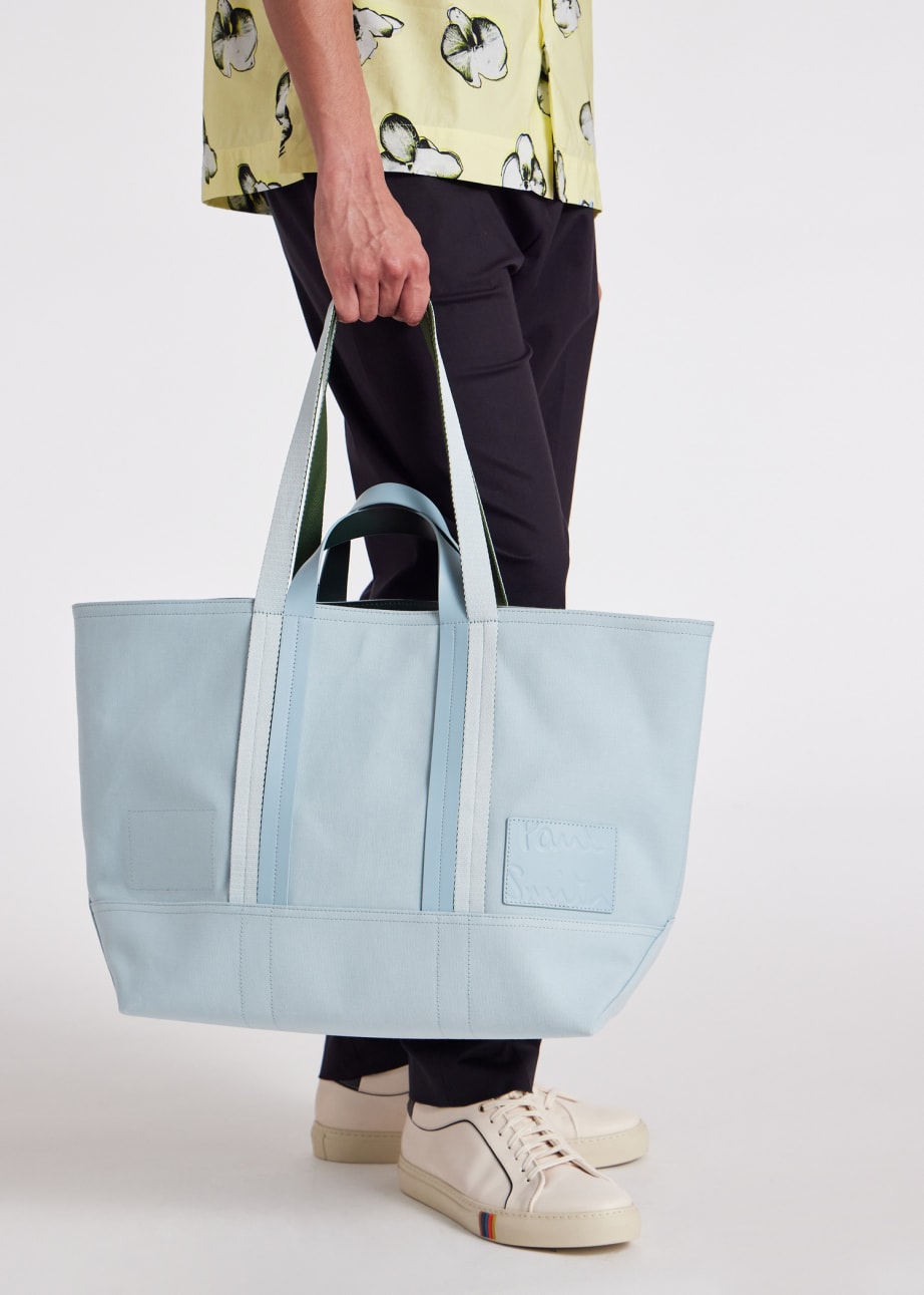 Model View - Sky Blue Canvas Reversible Tote Bag Paul Smith
