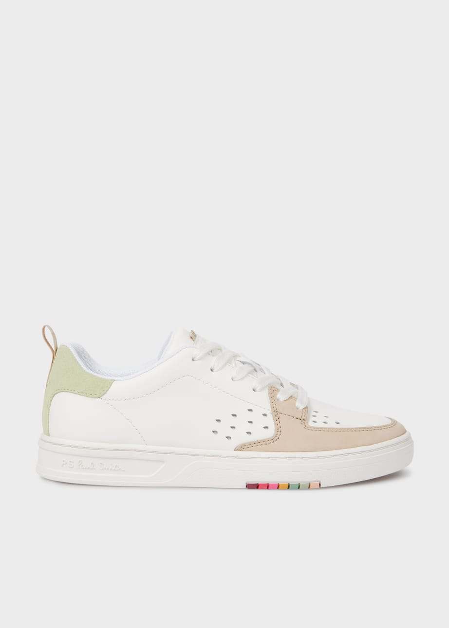 Side view - Women's White Contrast-Panel 'Cosmo' Trainers Paul Smith