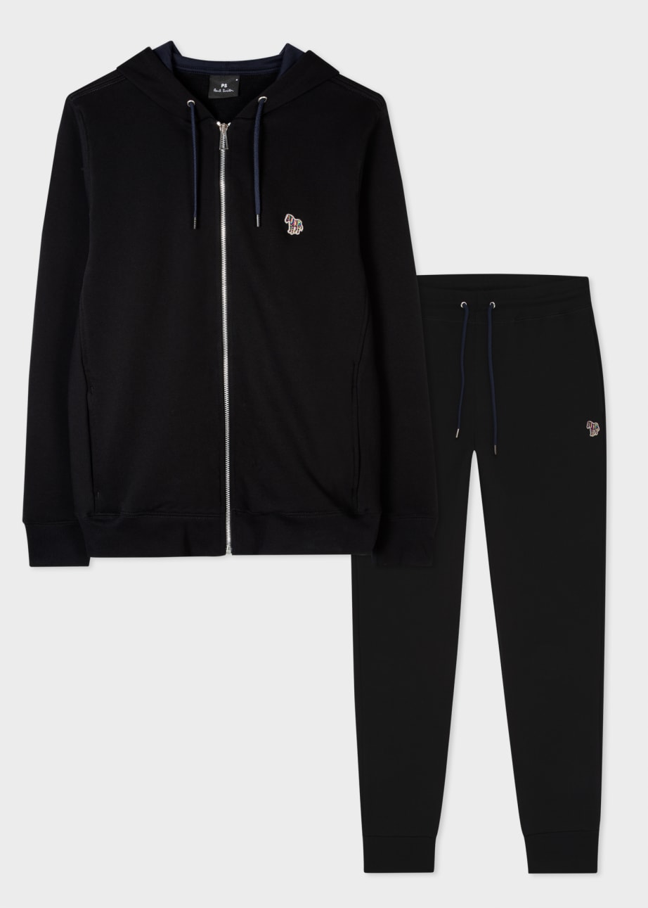 Product View - Black Organic Cotton Zebra Logo Hoodie & Sweatpants Set
