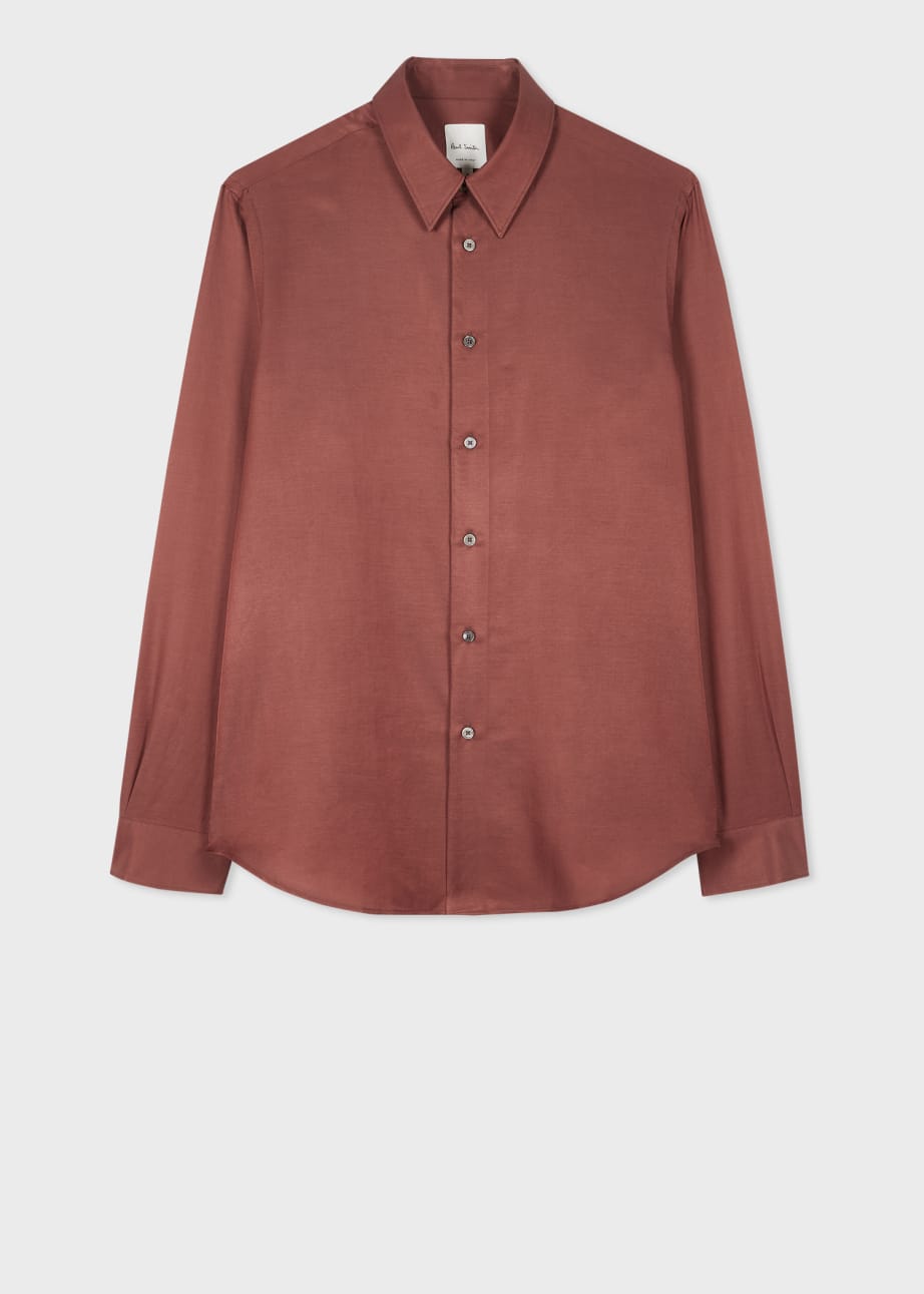 Men's Brown Cotton-Viscose Blend Long Sleeve Shirt