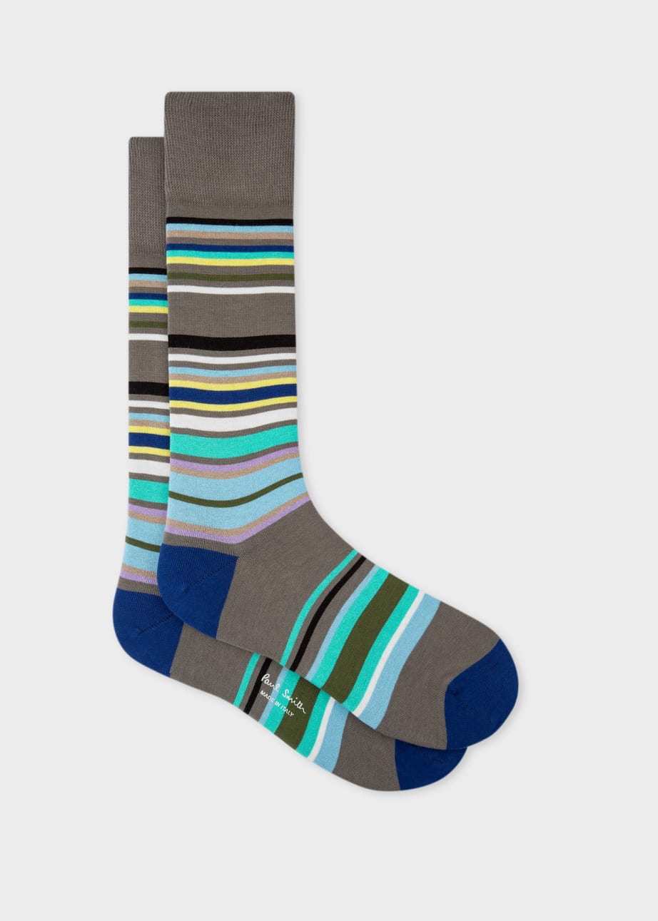 Grey And Blue Stripe Socks
