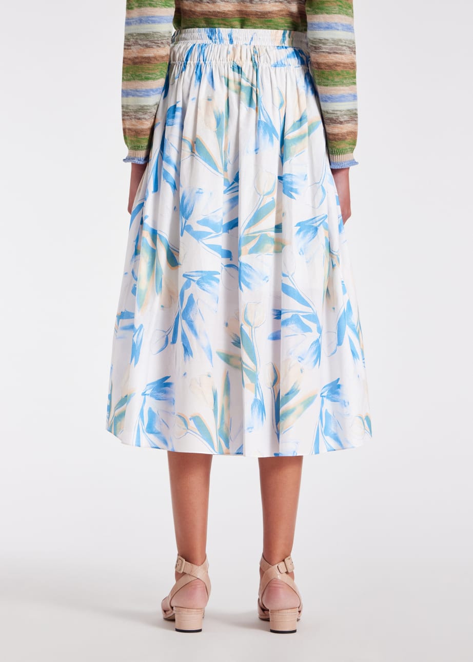 Model View - Women's Blue 'Tulip' Cotton-Silk Blend Skirt Paul Smith