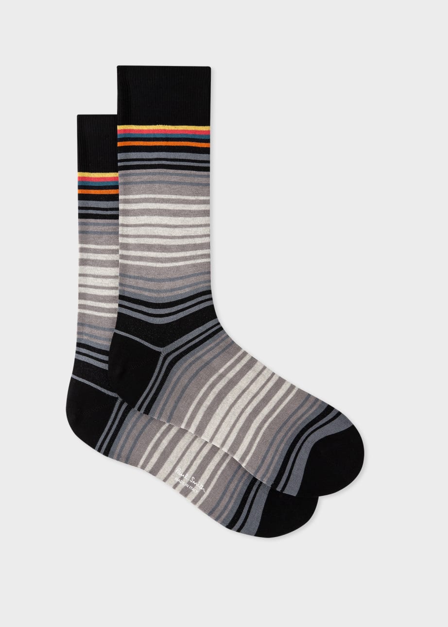 Men's Black And Grey Gradient Stripe Socks