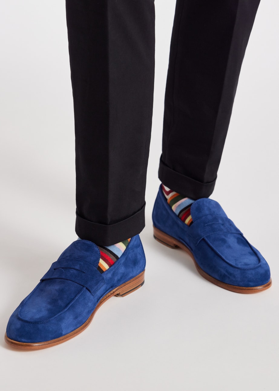 Model View - Blue Suede 'Figaro' Loafers Paul Smith