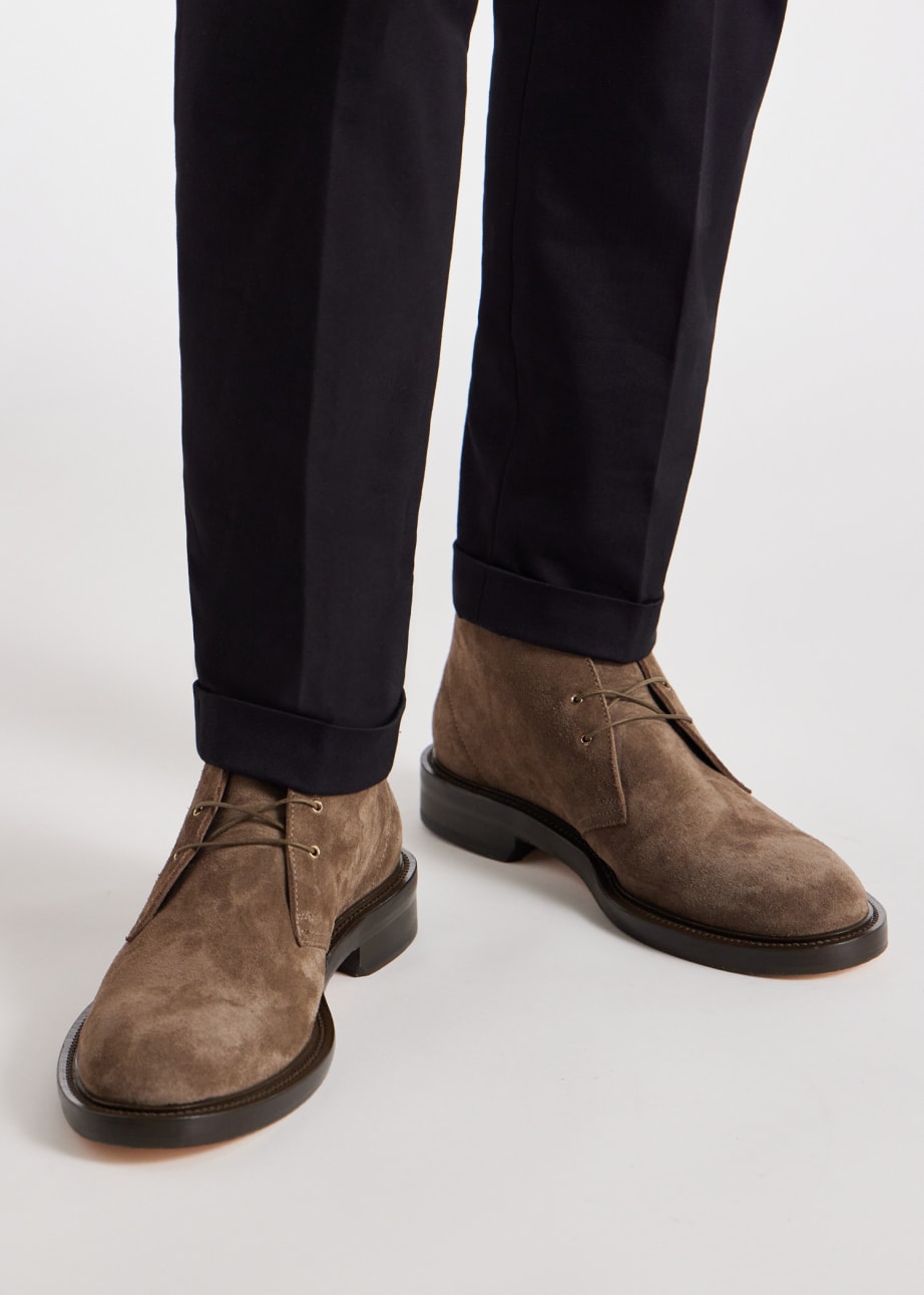 Model View - Khaki Suede 'Kew' Boots Paul Smith