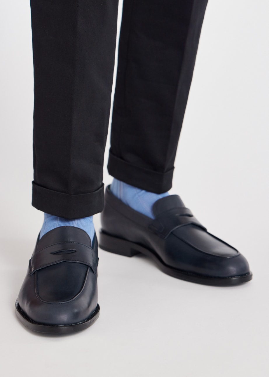 Modell View - Navy Leather 'Montego' Loafers Paul Smith