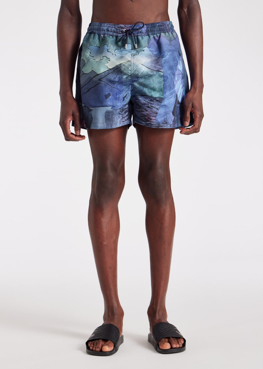 Model View - Blue 'Narcissus' Swim Shorts Paul Smith