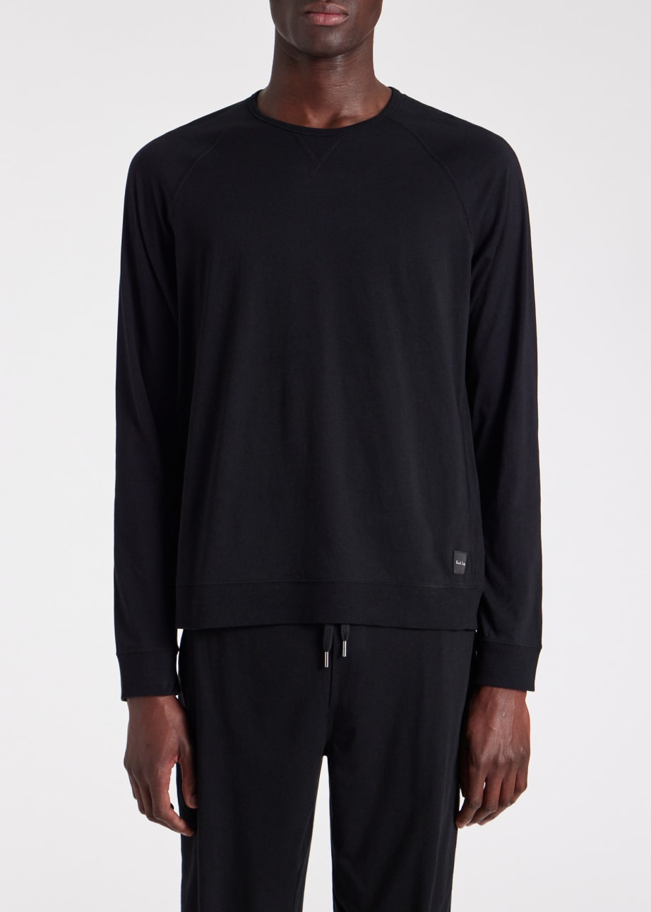 Model View - Black Jersey Cotton Long-Sleeve Lounge Top by Paul Smith