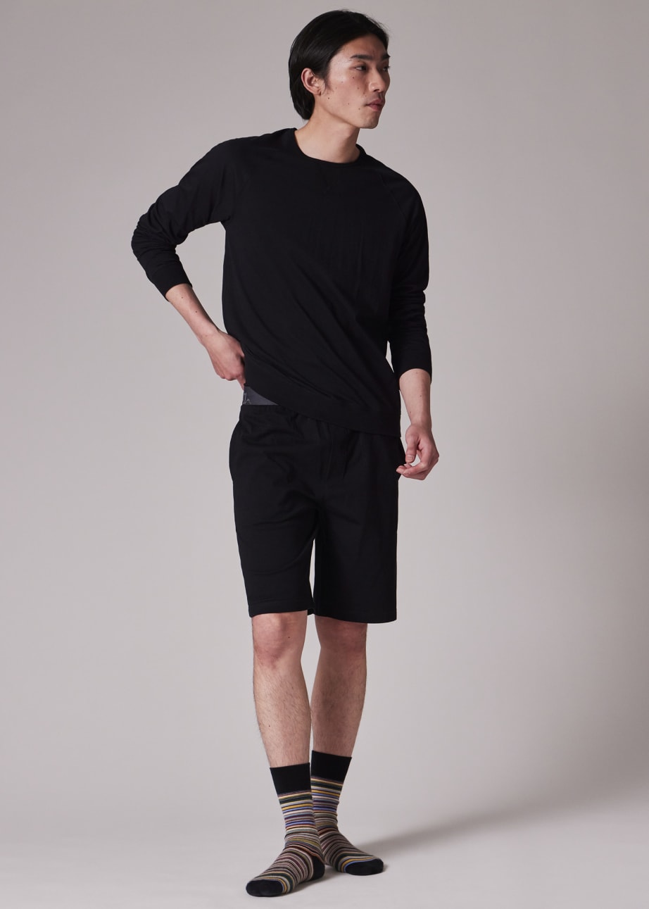 Model View - Black Jersey Cotton Long-Sleeve Lounge Top by Paul Smith