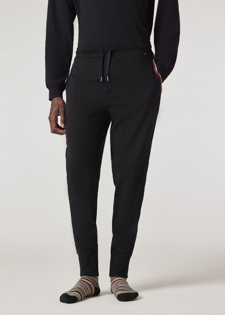 Model View - Black Jersey Cotton Lounge Pants by Paul Smith