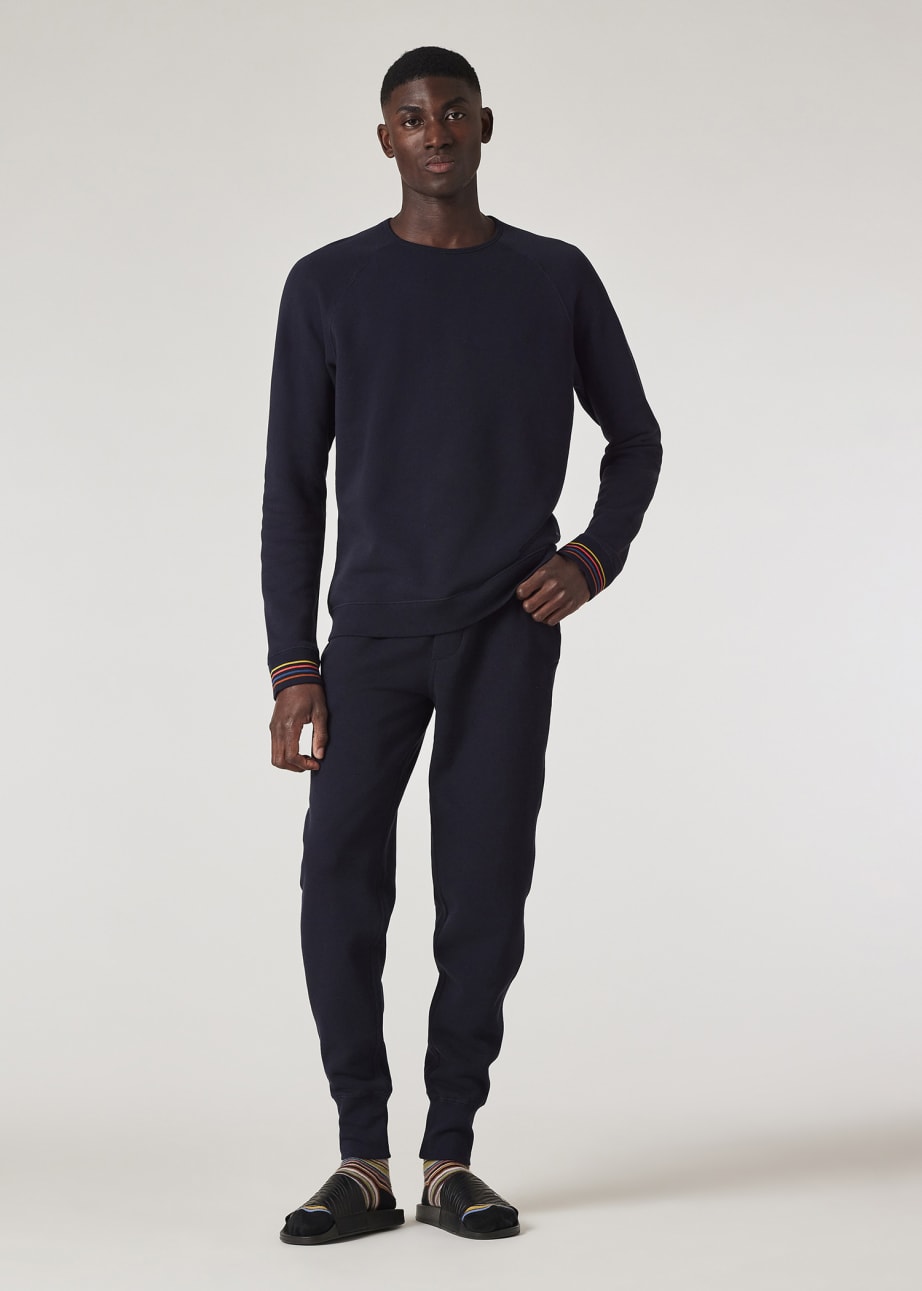 Model View - Navy Cotton 'Artist Stripe' Lounge Pants Paul Smith