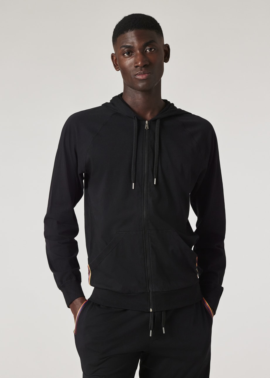 Model View - Black Cotton Jersey Zip Lounge Hoodie Paul Smith