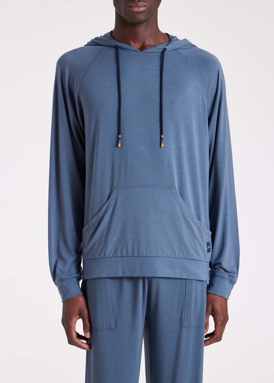 Model View - Washed Blue Modal-Blend Lounge Hoodie Paul Smith