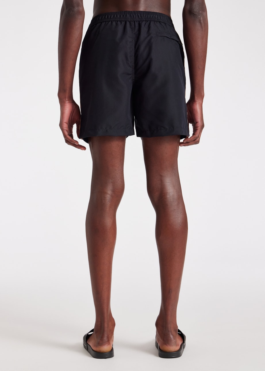 Model View - Black Recycled-Polyester 'Signature Stripe' Swim Shorts Paul Smith