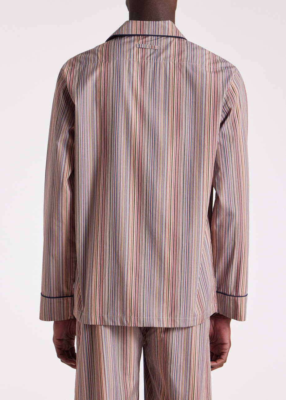Model View - 'Signature Stripe' Cotton Pyjama Set With Navy Trims Gift Box Set Paul Smith